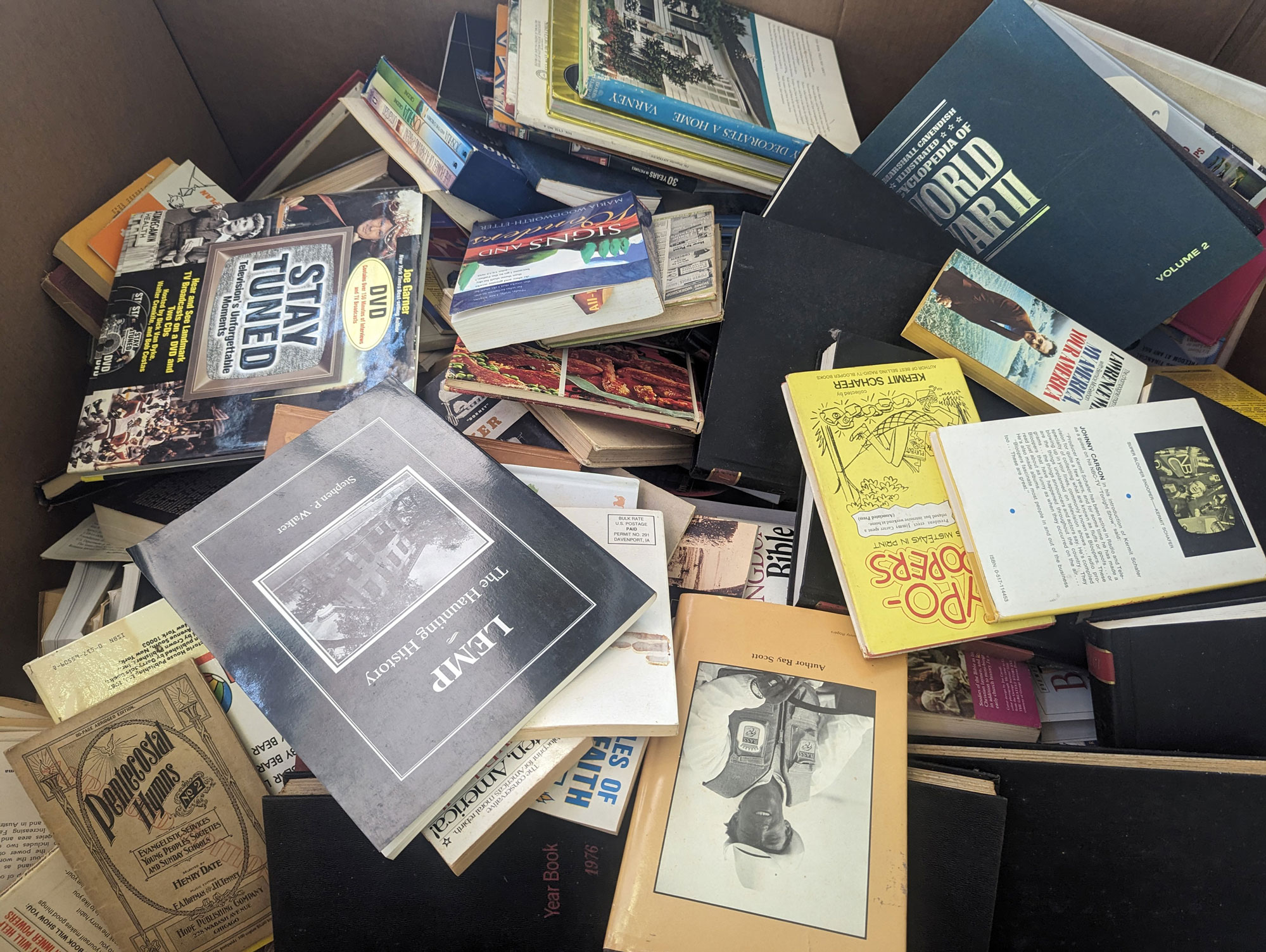 Hardcover and softcover books can be recycled for no charge in the Resource Recovery building Book recycling