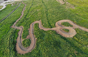 Aerial view of trail construction Aerial view of trail construction